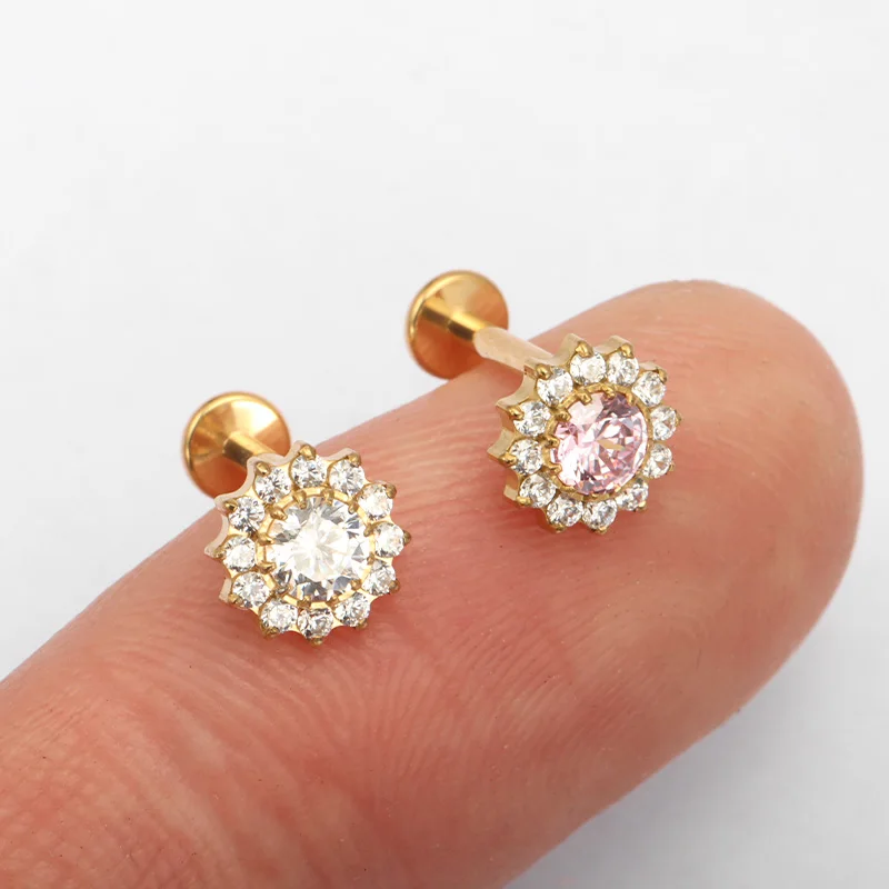 Zoor Body Jewelry - ต่างหูไทเทเนียม ZOOR F136 ประดับเพชร CZ รูปดอกไม้
