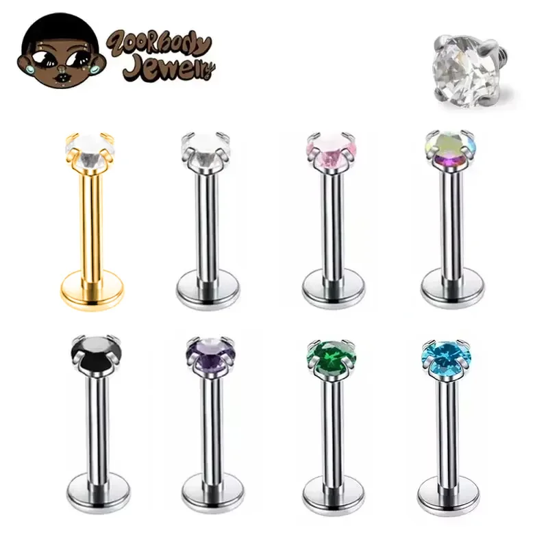 Body Jewelry Internally Threaded - 1 ชิ้น G23 ไทเทเนียมเจาะ CZ อัญมณีเกลียวภายใน