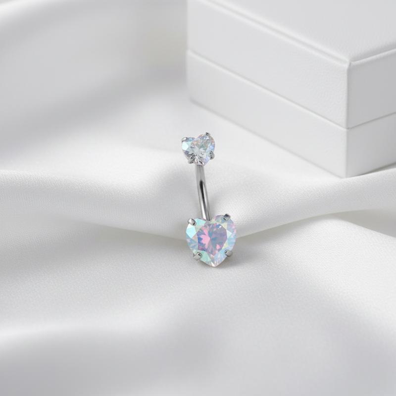 Body Jewelry Belly Button Rings - แหวนสะดือคริสตัลสแตนเลส รูปหัวใจเงิน ประกายวิบวับ สำหรับใส่ไปไนท์คลับ