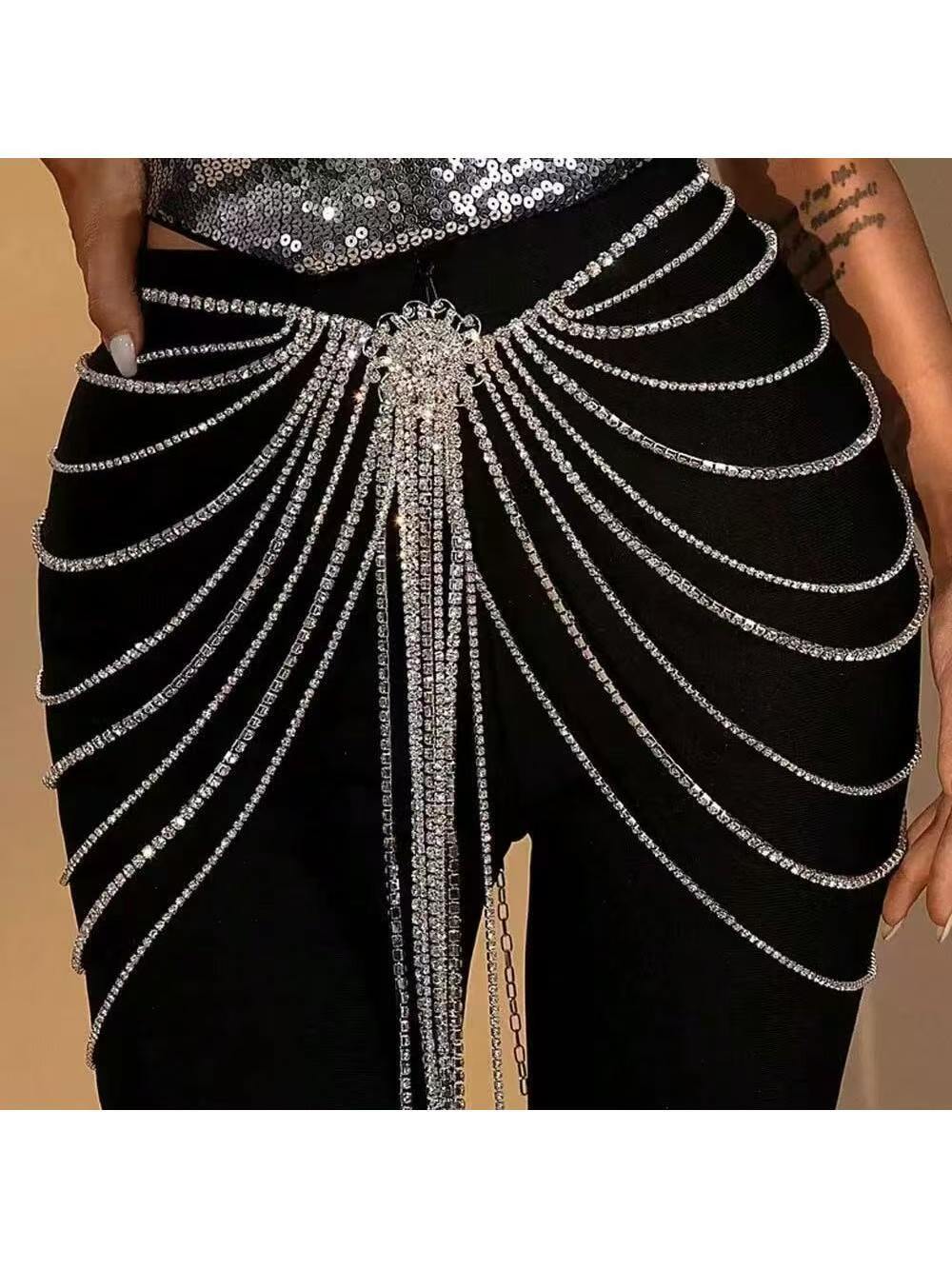 Body Jewelry Europe - ชุดเดรสออกงานหรูหราประดับโซ่ครึ่งตัว สไตล์โดดเด่นสะดุดตา ขายดีในยุโรปและอเมริกา พร้อมเครื่องประดับโซ่คล้องตัวสำหรับผู้หญิง