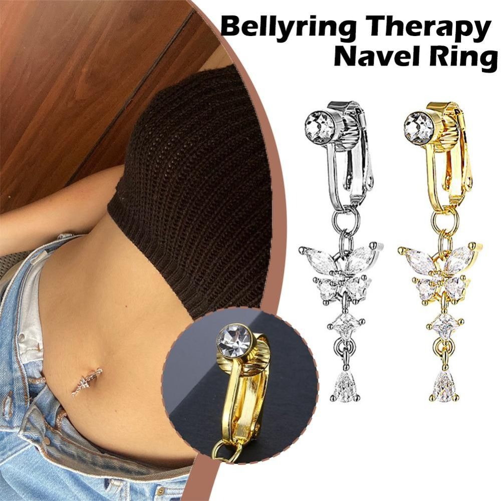 Body Jewelry Belly Button Rings - คลิปหนีบสะดือลายผีเสื้อ ประดับเพชรซิคอน วัสดุทองแดง/โลหะผสม แหวนสะดือปลอม ไม่ต้องเจาะ แหวนสะดือ
