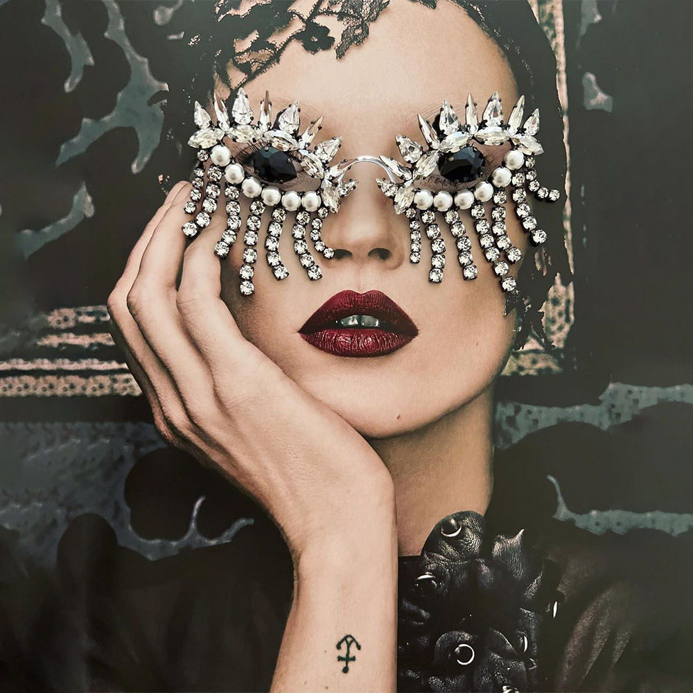 Body Jewelry Retainers - กรอบแก้วพู่ห้อยสำหรับผู้หญิงเครื่องประดับลูกปัดดีไซน์เนอร์ Y2k หรูหราตกแต่งหน้าแว่นตาไม่มีเลนส์คริสตัลของขวัญสำหรับเด็กผู้หญิง