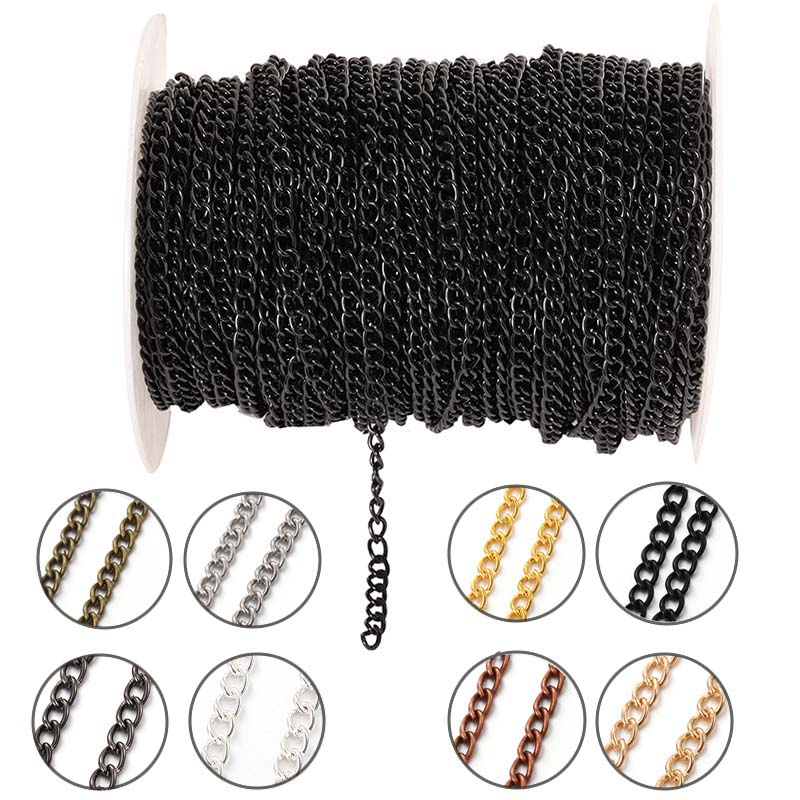 Body Jewelry Outfit - โซ่โลหะแบนรูปวงรีขนาด 2 เมตร 2.5/3.5/4.5 มม. สำหรับทำสร้อยคอ