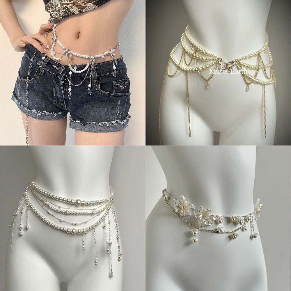 Body Jewelry Outfit - โซ่คาดเอวไข่มุกแฟชั่นสุดหรู เครื่องประดับเอวอเนกประสงค์ ลายดอกไม้ โบฮีเมียน สำหรับผู้หญิง