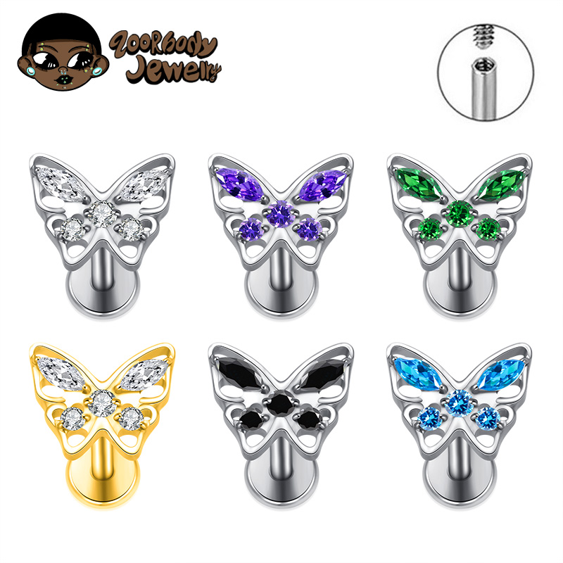 Zoor Body Jewelry - ต่างหูไทเทเนียม ASTM F136 แบบกลวง ประดับเพชร CZ