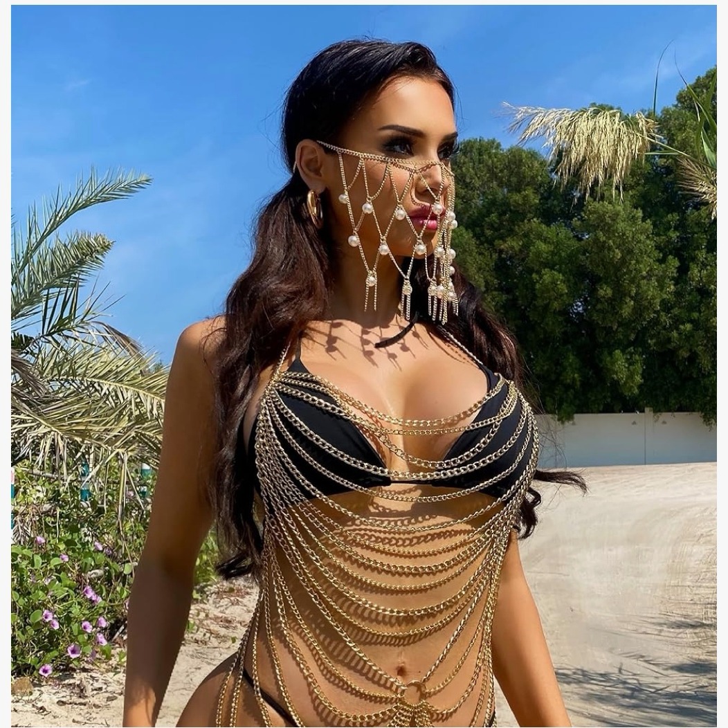 Body Jewelry Europe - เครื่องประดับร่างกายสไตล์ยุโรปและอเมริกา แฟชั่นโซ่คล้องบราหลายชั้นแบบโอเวอร์ไซส์ โซ่คล้องกระโปรงโลหะผสมสุดเซ็กซี่ สำหรับงานปาร์ตี้กลางคืน