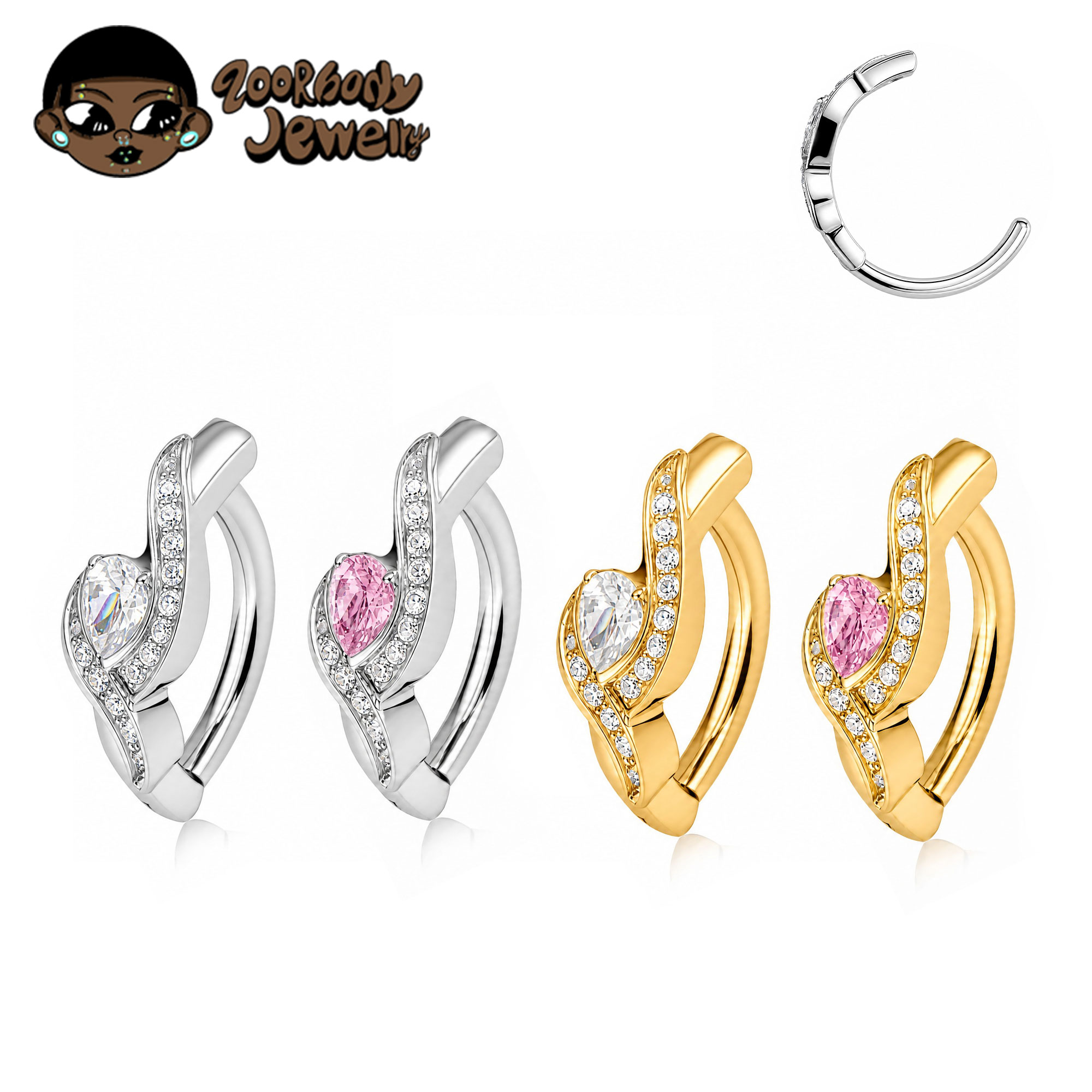 Zoor Body Jewelry - ZOOR ASTM F136 ไทเทเนียม 14G บาร์เบลล์แบบมีบานพับพร้อมจี้เพชร