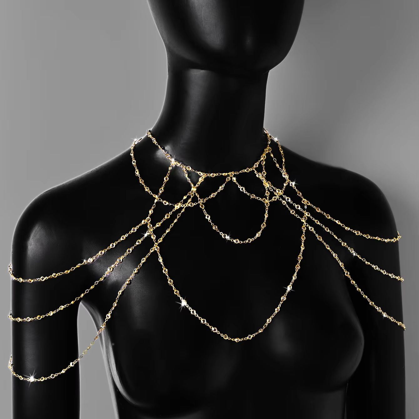สร้อยคอประดับคริสตัลชุบทองคำขา - Body Jewelry Rhinestone บทวิจารณ์และราคา