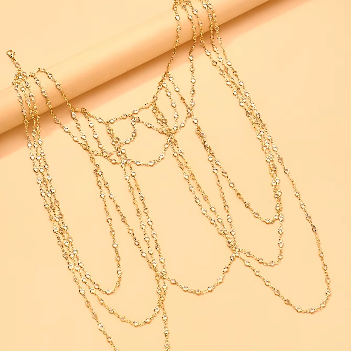 สร้อยคอประดับคริสตัลชุบทองคำขา - Body Jewelry Rhinestone บทวิจารณ์และราคา