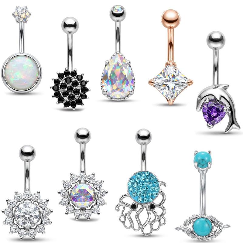 แหวนสะดือประดับเพทายสีม่วง 1 ช - Body Jewelry Belly Button Rings บทวิจารณ์และราคา