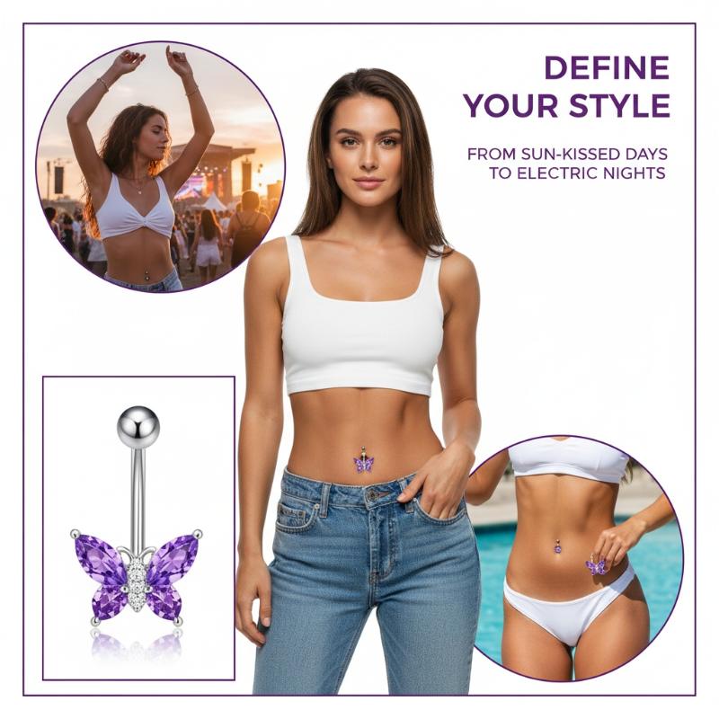 แหวนสะดือประดับเพทายสีม่วง 1 ช - Body Jewelry Belly Button Rings บทวิจารณ์และราคา