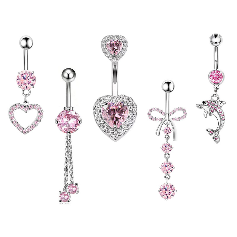 แหวนสะดือรูปมงกุฎสีชมพู 1 ชิ้น - Body Jewelry Belly Button Rings บทวิจารณ์และราคา