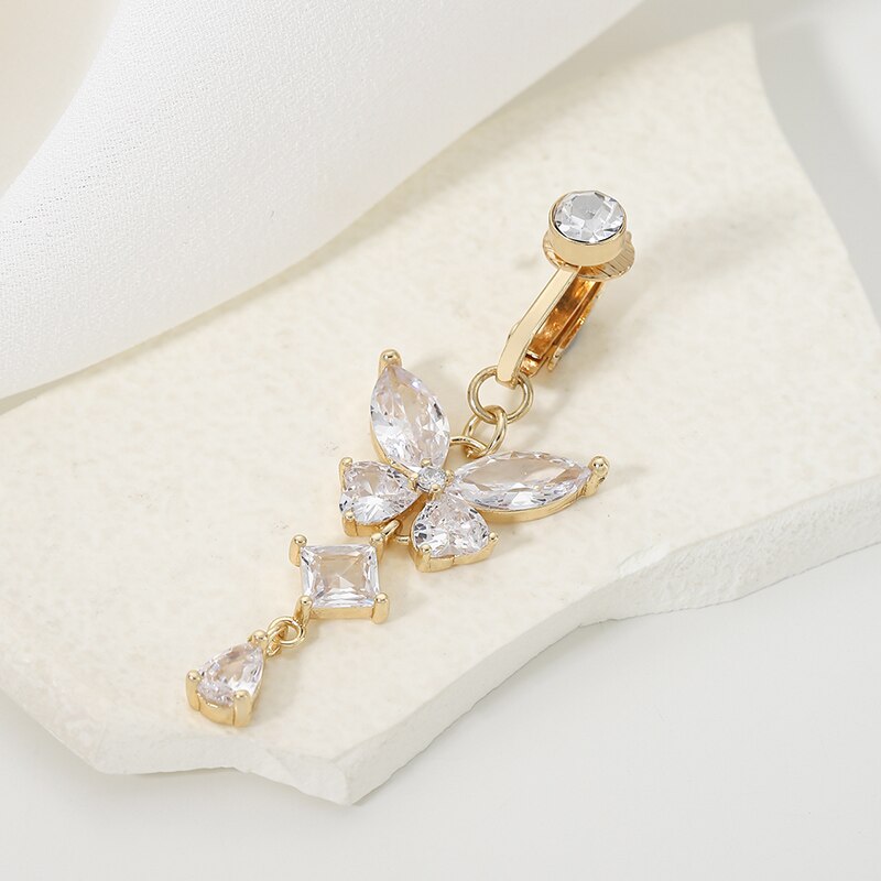 คลิปบนแหวนปุ่มท้องรูปผีเสื้อทอ - Body Jewelry Belly Button Rings บทวิจารณ์และราคา