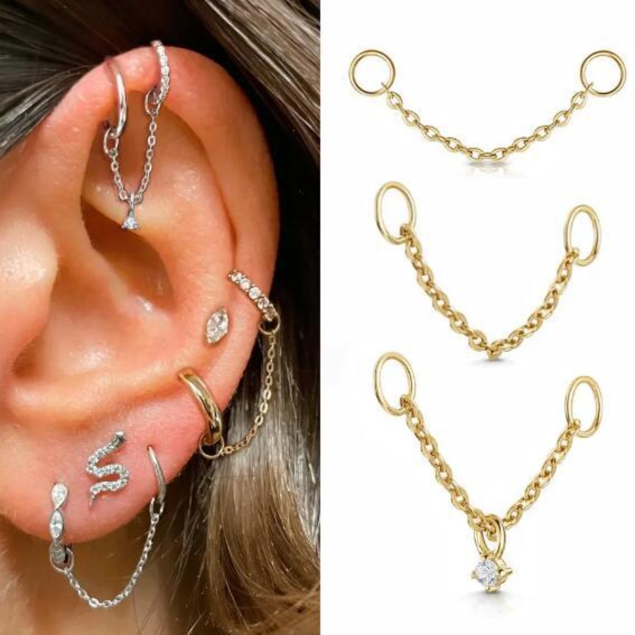 ต่างหูแบบโซ่ประดับพู่และเพชรซิ - Body Jewelry Europe บทวิจารณ์และราคา