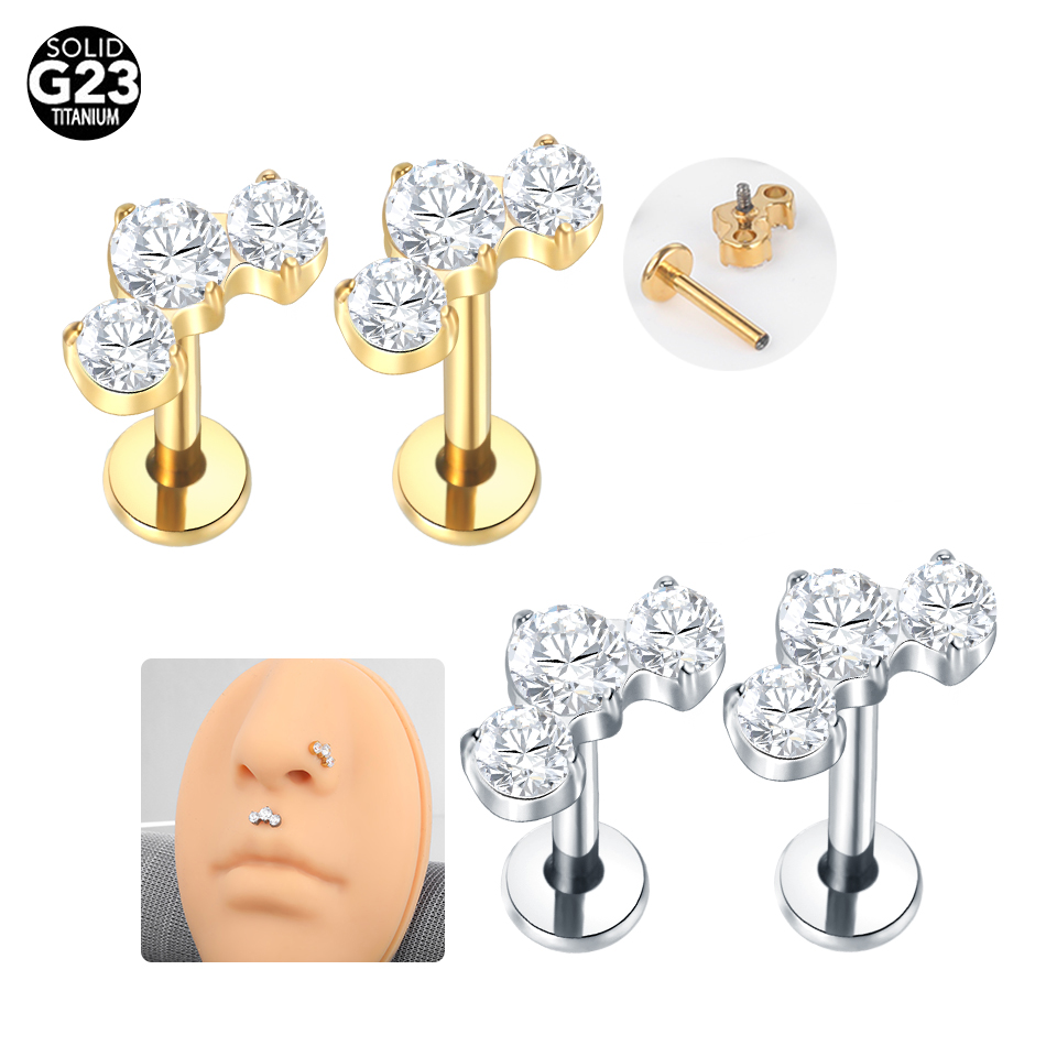1/5ชิ้นเจาะไทเทเนียม CZ labret - Zoor Body Jewelry บทวิจารณ์และราคา