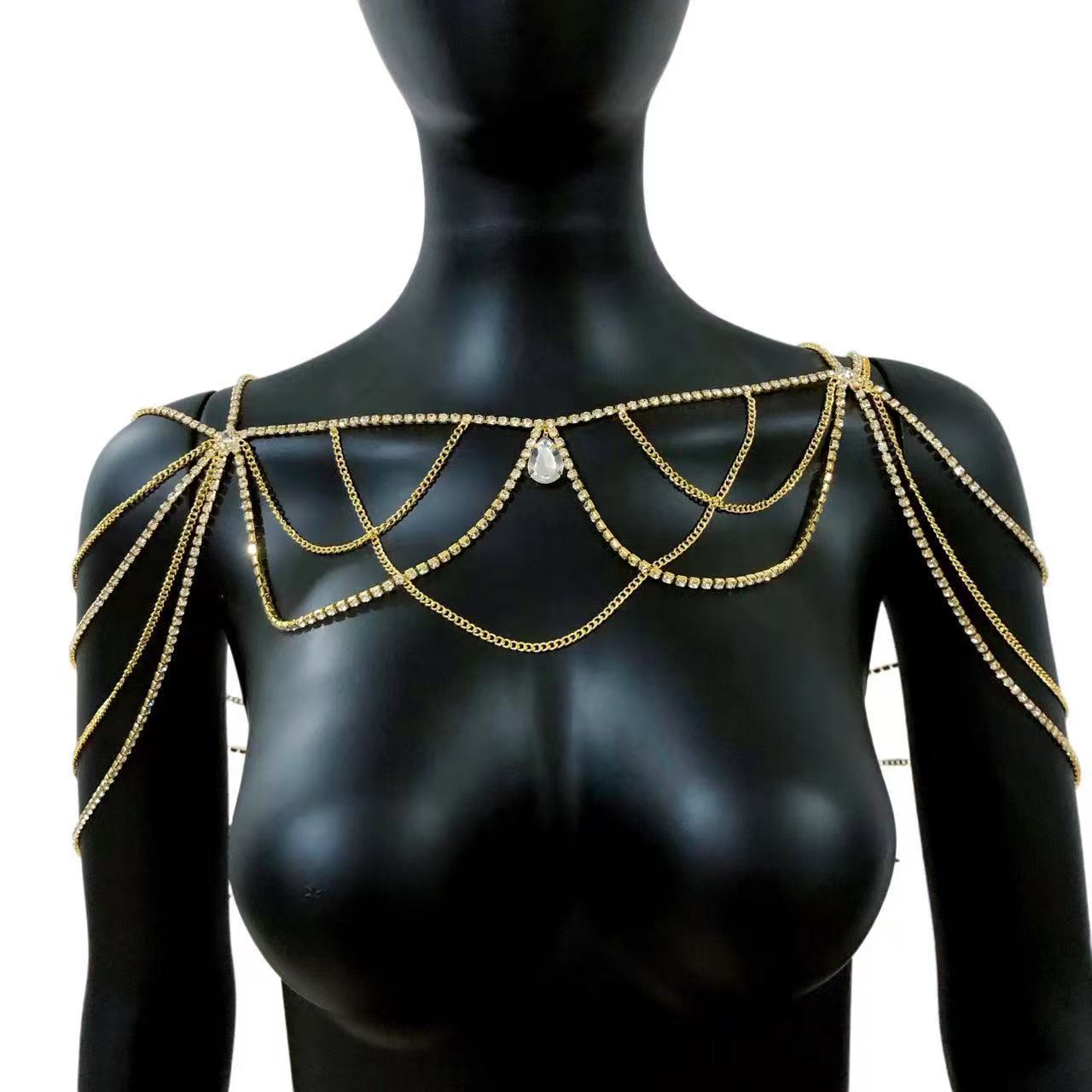 สร้อยคล้องไหล่หลายชั้นประดับเพ - Body Jewelry Rhinestone บทวิจารณ์และราคา