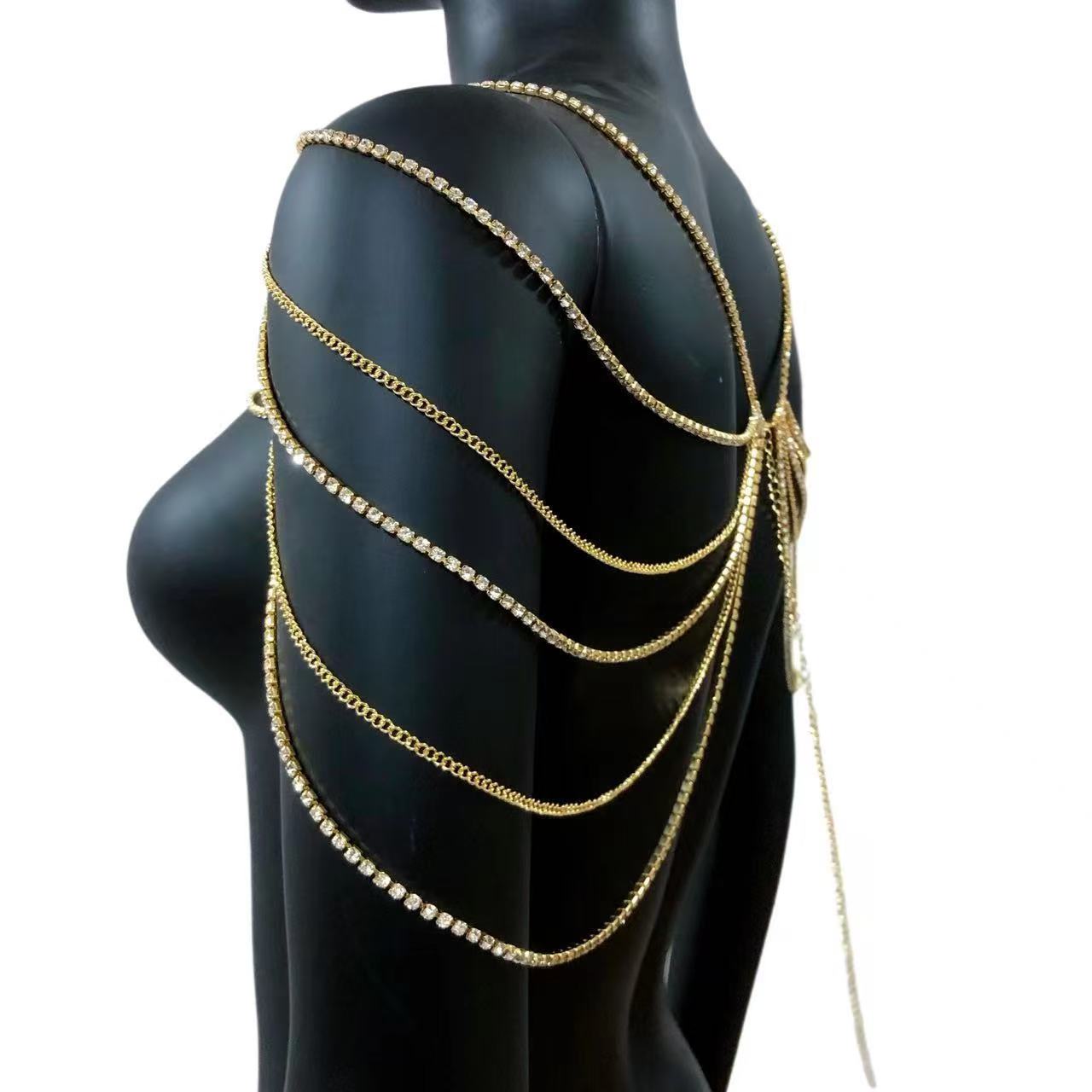 สร้อยคล้องไหล่หลายชั้นประดับเพ - Body Jewelry Rhinestone บทวิจารณ์และราคา